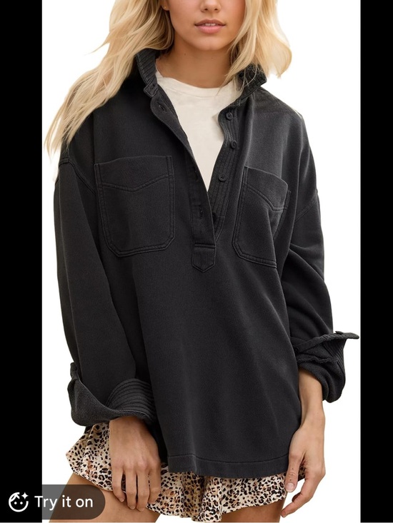 aerie Tops - aerie Lumber Jane Black Oversized Pullover with Chest Pockets XS